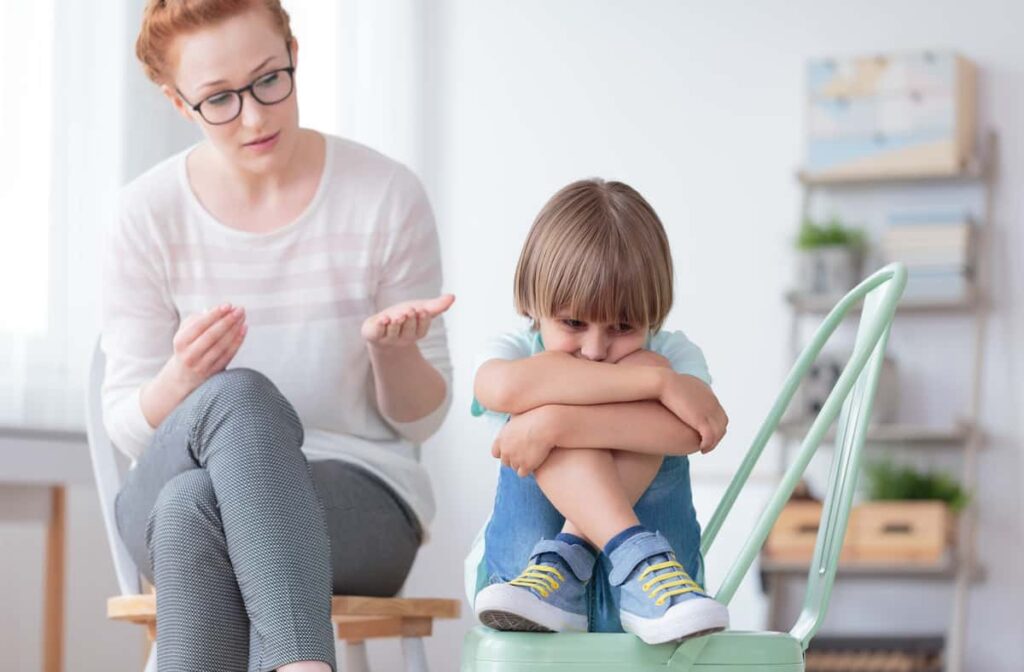 parent talking to upset child